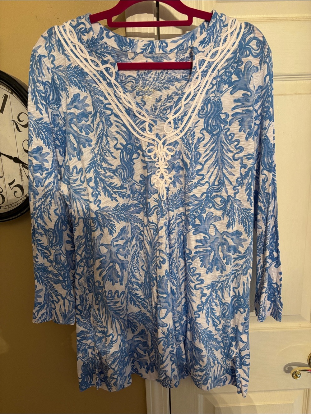 Blue and White Printed Lilly Pulitzer Women's Kaia Tunic Top